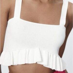 Zara White Ruffle Crop Top